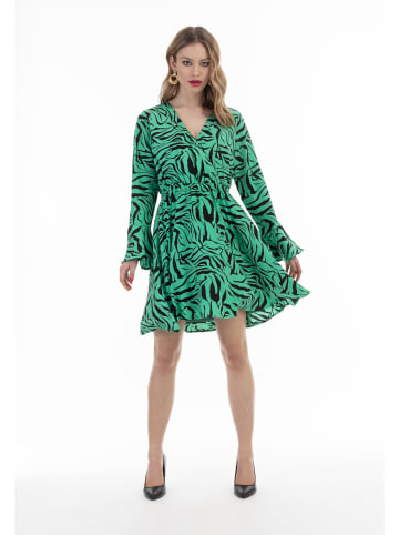 faina Damen Kleid  - Zebraprint in Grün Schwarz