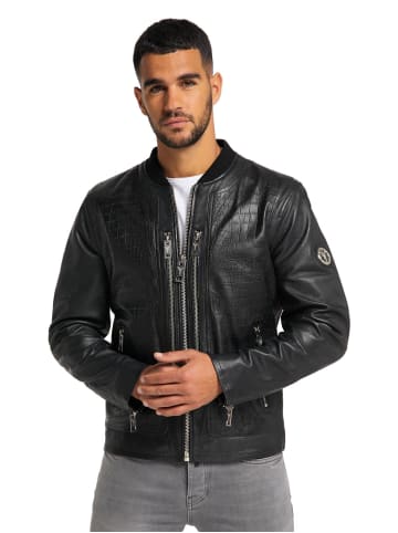 Carlo Colucci Lederjacke Coccodrillo in Schwarz