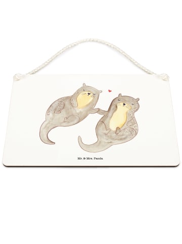 Mr. & Mrs. Panda Schild Otter Hände halten ohne Spruch in Weiß