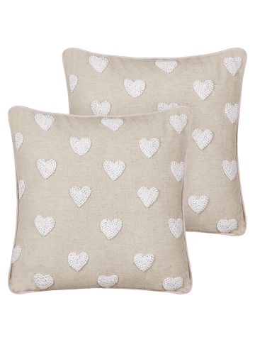 Beliani 2er-Set Dekokissen GAZANIA in Beige/Weiß