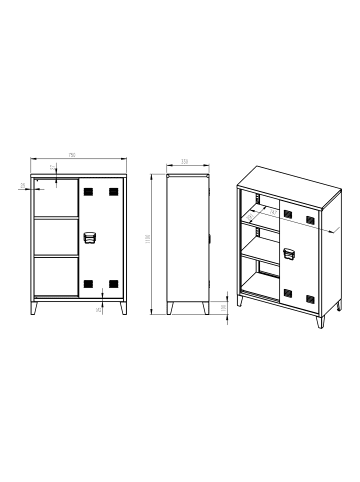 en.casa Metallschrank Oripää in Schwarz (H)110cm (B)75cm (T)33cm