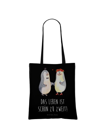 Mr. & Mrs. Panda Tote Bag Pinguin Heirat mit Spruch in Schwarz