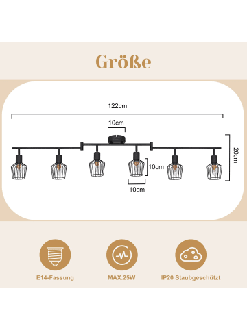 ZMH Deckenleuchte in schwarz 6-flammige E14 Schwenkbar Vintage Deckenspot