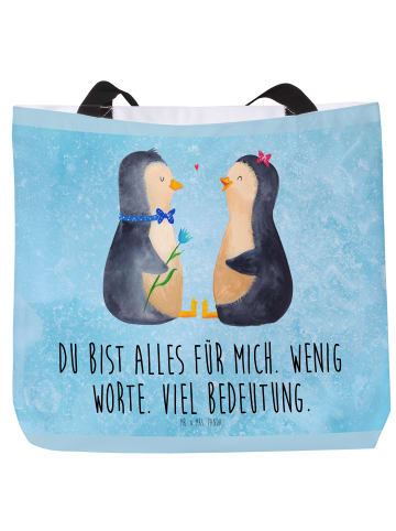Mr. & Mrs. Panda Tote Bag Pinguin Pärchen mit Spruch in Eisblau