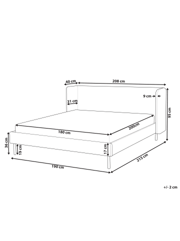 Beliani Doppelbett ARETTE in Beige - (W) 204 x (H) 95 x (L) 215 cm