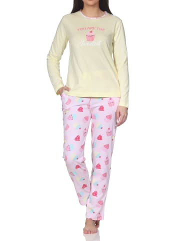 NORMANN Langarm Schlafanzug Pyjama Übergröße Cupcake in vanille