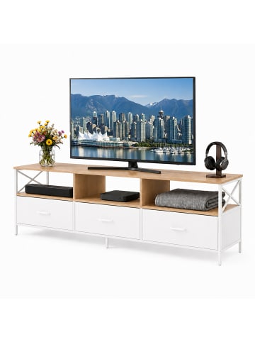 relaxdays TV Lowboard in Natur/ Weiß - (B)147 x (H)50 x (T)40 cm