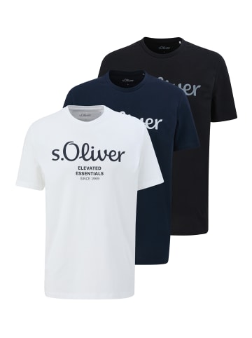 S. Oliver T-Shirt Basic in Weiß / blau / schwarz