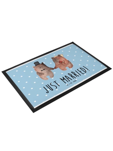 Mr. & Mrs. Panda Schmutzfangmatte waschbar Bär Heirat mit Spruch in Blau Pastell