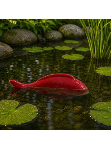 MARELIDA Teichdeko Fisch Dekofigur schwimmend Porzellan L: 15,5cm in rot