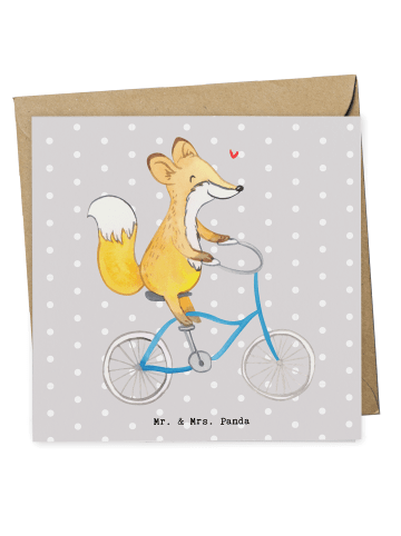 Mr. & Mrs. Panda Grußkarte Fuchs Fahrrad fahren ohne Spruch in Grau Pastell
