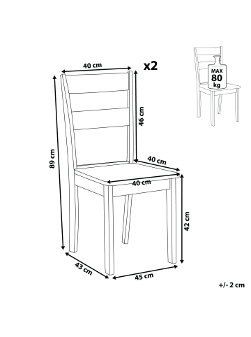 Beliani 2er-Set Esszimmerstuhl GEORGIA in Schwarz/Braun