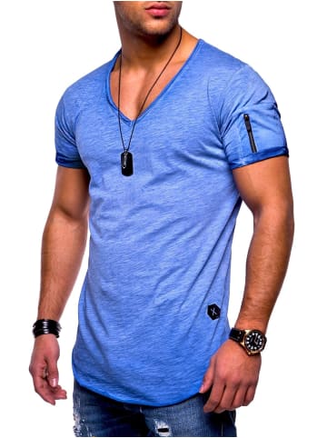 SOUL STAR T-Shirt - BHKNINW Basic Kurzarm Oversized Shirt V-Ausschnitt in Blau-Wash