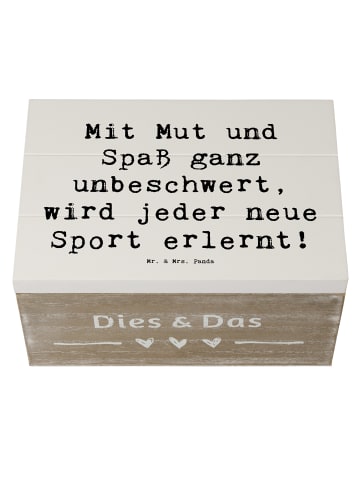 Mr. & Mrs. Panda Holzbox Spruch Neue Sportart versuchen mit Spruch in Weiß