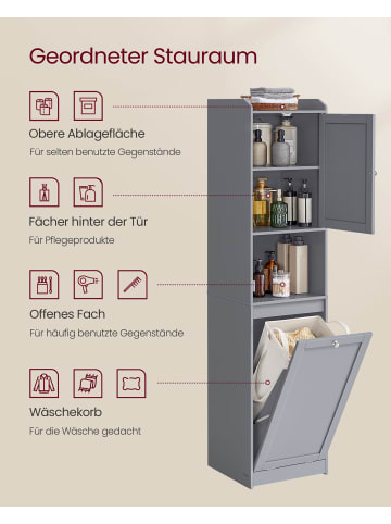 VASAGLE Badschrank in Grau - (B)40 x (H)170 x (T)40 cm