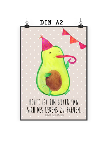 Mr. & Mrs. Panda Poster Avocado Party mit Spruch in Beige Pastell