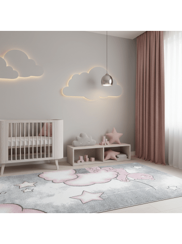 KADIMA DESIGN Kinderteppich Waschbar Bär TASNA Strapazierfähig OEKO-TEX Kinderzimmer in Pink