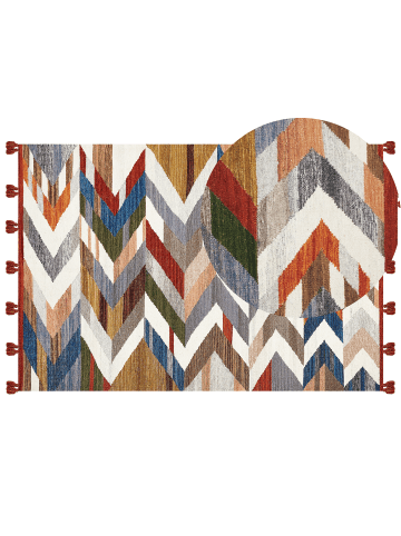 Beliani Kelim KANAKERAVAN in Bunt/Rot/Weiß - (W) 160 x (H) 1 x (L) 230 cm