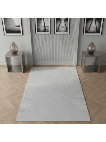 KADIMA DESIGN Teppich Kurzflor Tiefeneffekt-Muster Polypropylen Wohnzimmer in Silber
