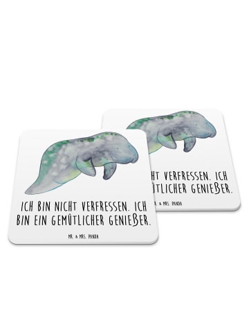 Mr. & Mrs. Panda Glasuntersetzer Seekuh Chillen mit Spruch in Weiß