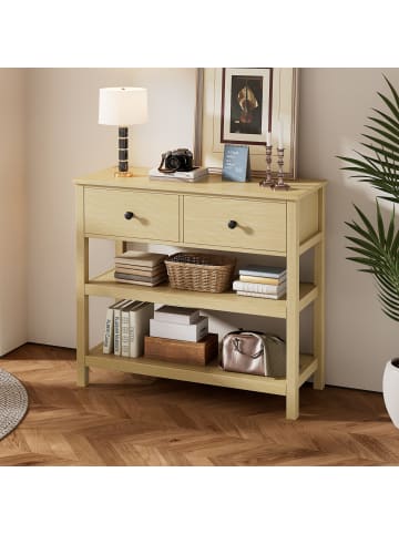 ABRIHOME Retro Konsolentisch mit Schubladen und offenen Regalen in Natur