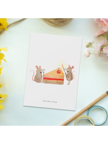 Mr. & Mrs. Panda Postkarte Mäuse Kuchen ohne Spruch in Weiß