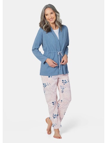 GOLDNER Kurzgröße: Kuscheliger Cardigan mit Bindeband in blau