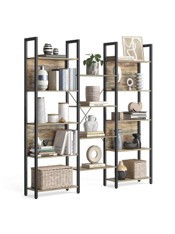 VASAGLE Bücherregal Barnet in Türkisbraun-Schwarz - (B)158 x (H)166 x (T)24 cm