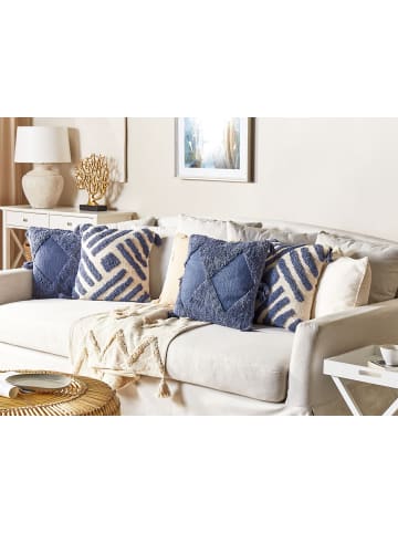 Beliani Dekokissen JACARANDA in Blau/Beige - (W) 45 x (H) 10 x (L) 45 cm