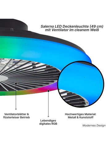 Brilliant LED-Deckenlampe mit Ventilator – Dimmbar, Ø 49 cm, Fernbedienung