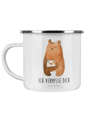 Mr. & Mrs. Panda Camping Emaille Tasse Bär Vermissen mit Spruch in Weiß