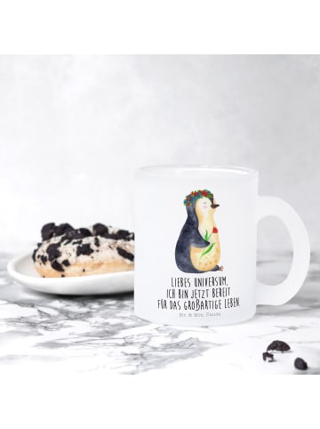 Mr. & Mrs. Panda Glühweintasse Pinguin Blumen mit Spruch in Transparent