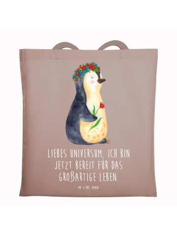 Mr. & Mrs. Panda Shopping Tasche Pinguin Blumen mit Spruch in Braun Pastell