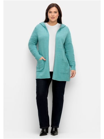 sheego Kapuzenstrickjacke in aqua meliert