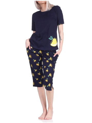 NORMANN kurzarm Capri Schlafanzug Pyjama Zitronen - 72639 in marine