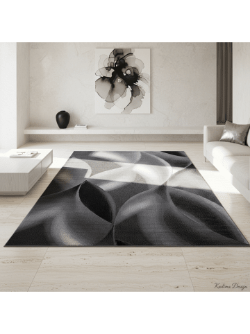 KADIMA DESIGN Teppich Kurzflor Waschbar Wellen INN Strapazierfähig OEKO-TEX in Schwarz