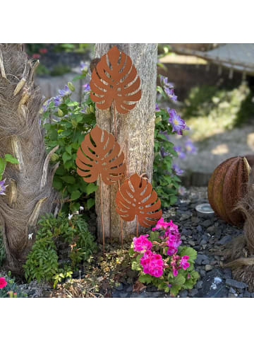UNUS Gartenstecker Monstera 3er-Set aus Metall in Rostoptik in Rost