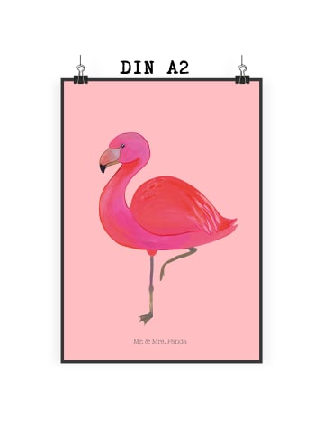 Mr. & Mrs. Panda Poster Flamingo Classic ohne Spruch in Rot Pastell