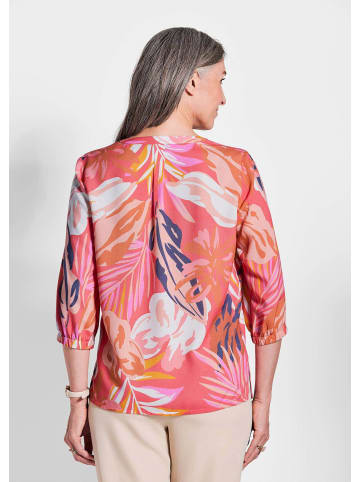 GOLDNER Kurzgröße:  Druckbluse Rote Tunika mit Palmendruck in koralle / gemustert