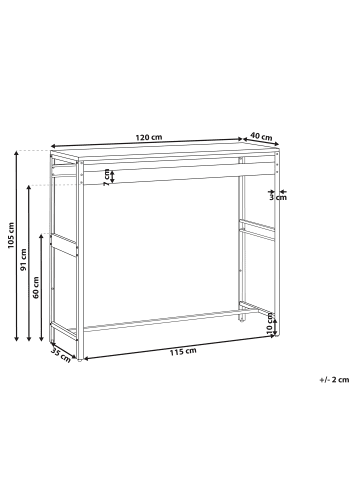 Beliani Stehtisch MAENZA in Weiß/Schwarz - (W) 40 x (H) 105 x (L) 120 cm