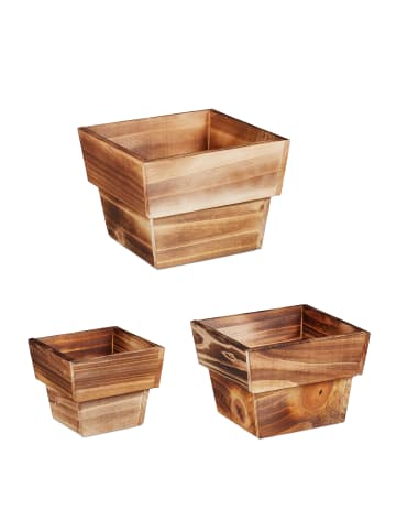 relaxdays 3er Set Blumentopf Holz in Natur