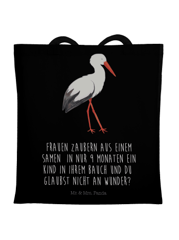 Mr. & Mrs. Panda Stoffbeutel Storch mit Spruch in Schwarz
