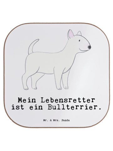 Mr. & Mrs. Panda Untersetzer Bullterrier Lebensretter mit Spruch in Weiß