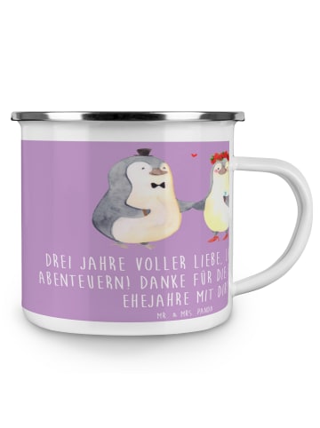 Mr. & Mrs. Panda Camping Emaille Tasse 3. Hochzeitstag Lederhoch... in Lavendeltraum