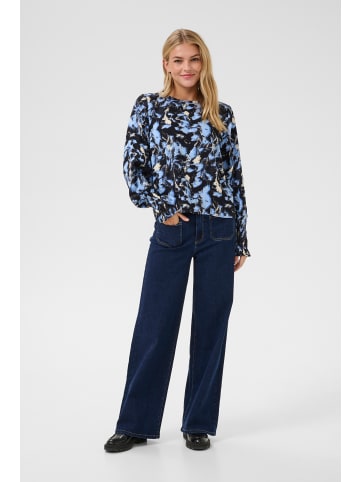 Kaffe Langarm-Bluse KAlura Regular fit in Black/Blue Graphic Strokes