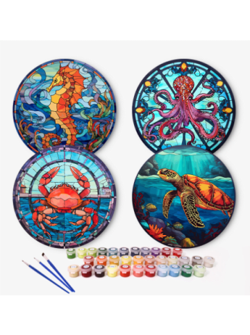 ARTNANAS 
PVC-Tischset Malen nach Zahlen 4er Set-"Unterwasserwelt" 20cm