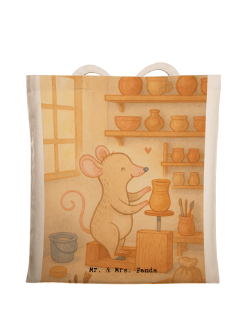 Mr. & Mrs. Panda Shopping Tasche Maus Töpfern Design ohne Spruch in Weiß