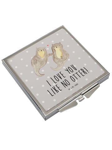 Mr. & Mrs. Panda Frauenspiegel Otter Hände halten mit Spruch in Grau Pastell