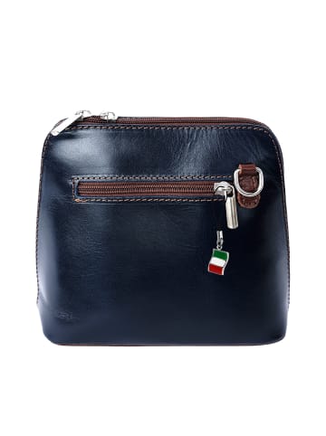 Florence Leder Umhängetasche, Schultertasche Florence Tasche blau, braun ca. 17cm