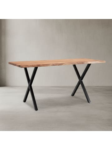 KADIMA DESIGN Esstisch Massivholz Industrial, Akazie kompakt mit X-Beinen